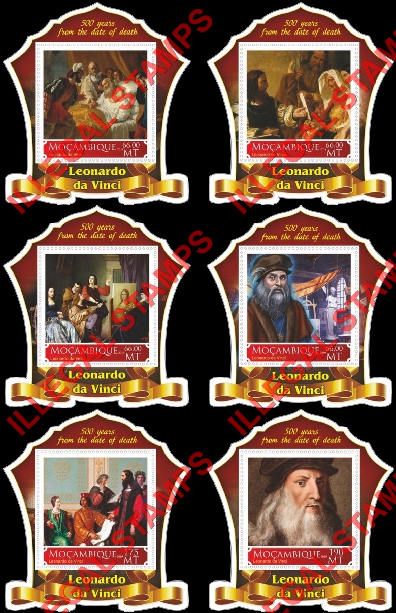 Mozambique 2019 Leonardo da Vinci (different) Counterfeit Illegal Stamp Souvenir Sheets of 1 Mozambique 2019 Leonardo da Vinci (different) Counterfeit Illegal Stamp Souvenir Sheets of 1