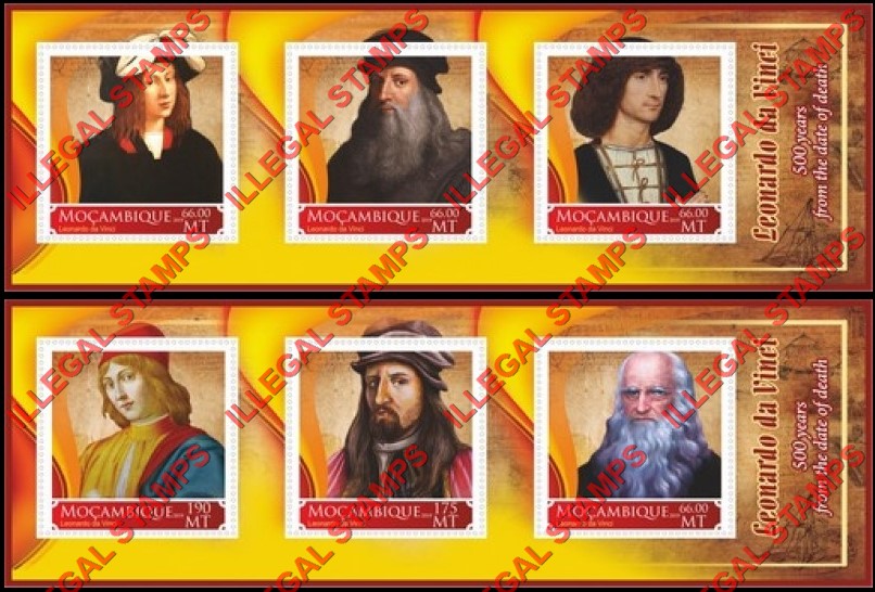 Mozambique 2019 Leonardo da Vinci Counterfeit Illegal Stamp Souvenir Sheets of 3 Mozambique 2019 Leonardo da Vinci Counterfeit Illegal Stamp Souvenir Sheets of 3