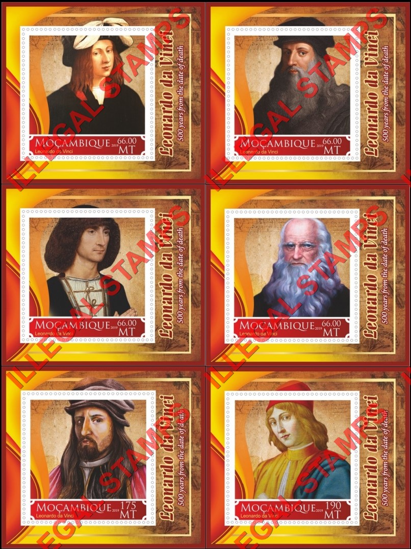Mozambique 2019 Leonardo da Vinci Counterfeit Illegal Stamp Souvenir Sheets of 1 Mozambique 2019 Leonardo da Vinci Counterfeit Illegal Stamp Souvenir Sheets of 1