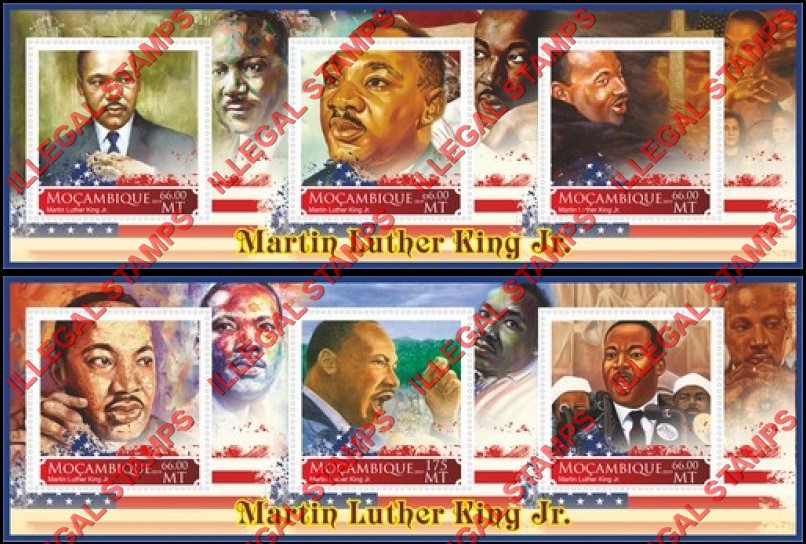 Mozambique 2019 Martin Luther King Jr. Counterfeit Illegal Stamp Souvenir Sheets of 3 Mozambique 2019 Martin Luther King Jr. Counterfeit Illegal Stamp Souvenir Sheets of 3