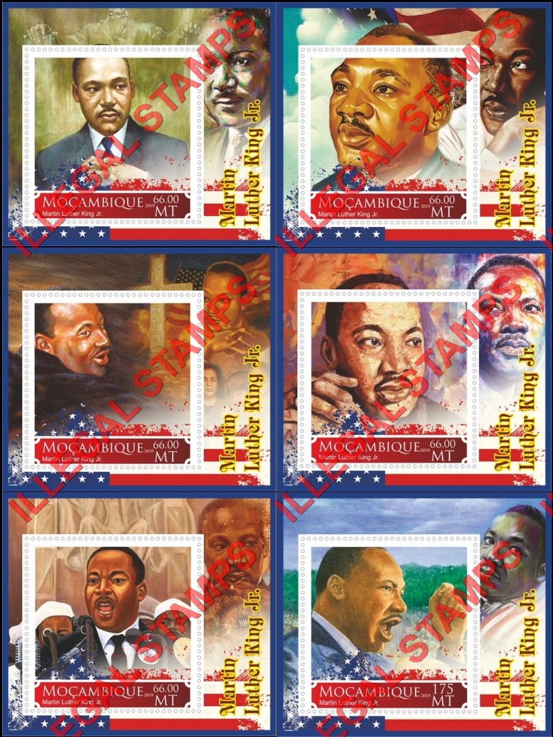 Mozambique 2019 Martin Luther King Jr. Counterfeit Illegal Stamp Souvenir Sheets of 1 Mozambique 2019 Martin Luther King Jr. Counterfeit Illegal Stamp Souvenir Sheets of 1