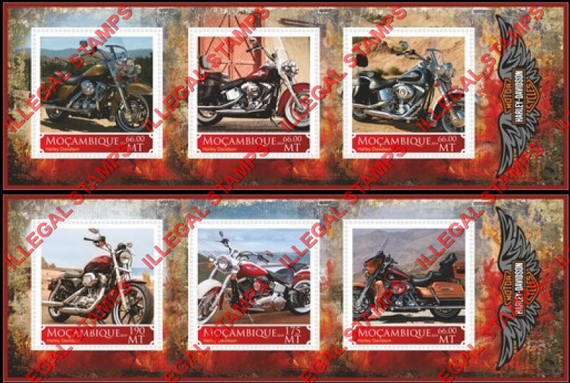 Mozambique 2019 Motorcycles Harley Davidson Counterfeit Illegal Stamp Souvenir Sheets of 3 Mozambique 2019 Motorcycles Harley Davidson Counterfeit Illegal Stamp Souvenir Sheets of 3