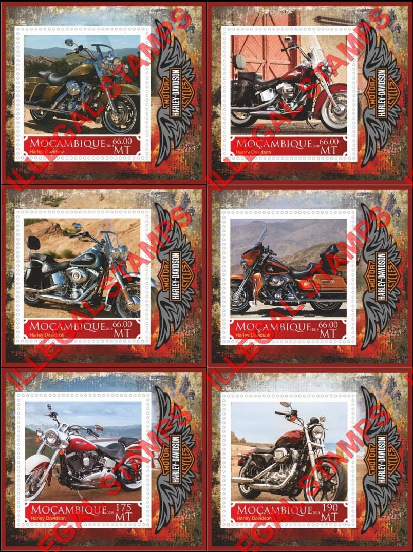 Mozambique 2019 Motorcycles Harley Davidson Counterfeit Illegal Stamp Souvenir Sheets of 1 Mozambique 2019 Motorcycles Harley Davidson Counterfeit Illegal Stamp Souvenir Sheets of 1