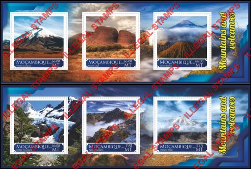 Mozambique 2019 Mountains and Volcanoes Counterfeit Illegal Stamp Souvenir Sheets of 3 Mozambique 2019 Mountains and Volcanoes Counterfeit Illegal Stamp Souvenir Sheets of 3