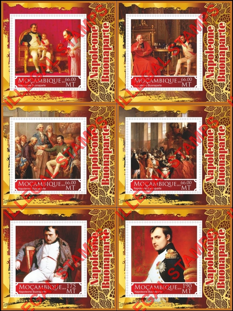 Mozambique 2019 Napoleon Bonaparte (different a) Counterfeit Illegal Stamp Souvenir Sheets of 1 Mozambique 2019 Napoleon Bonaparte (different a) Counterfeit Illegal Stamp Souvenir Sheets of 1