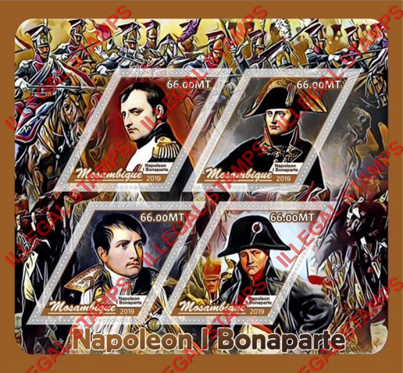Mozambique 2019 Napoleon Bonaparte Counterfeit Illegal Stamp Souvenir Sheet of 4 Mozambique 2019 Napoleon Bonaparte Counterfeit Illegal Stamp Souvenir Sheet of 4