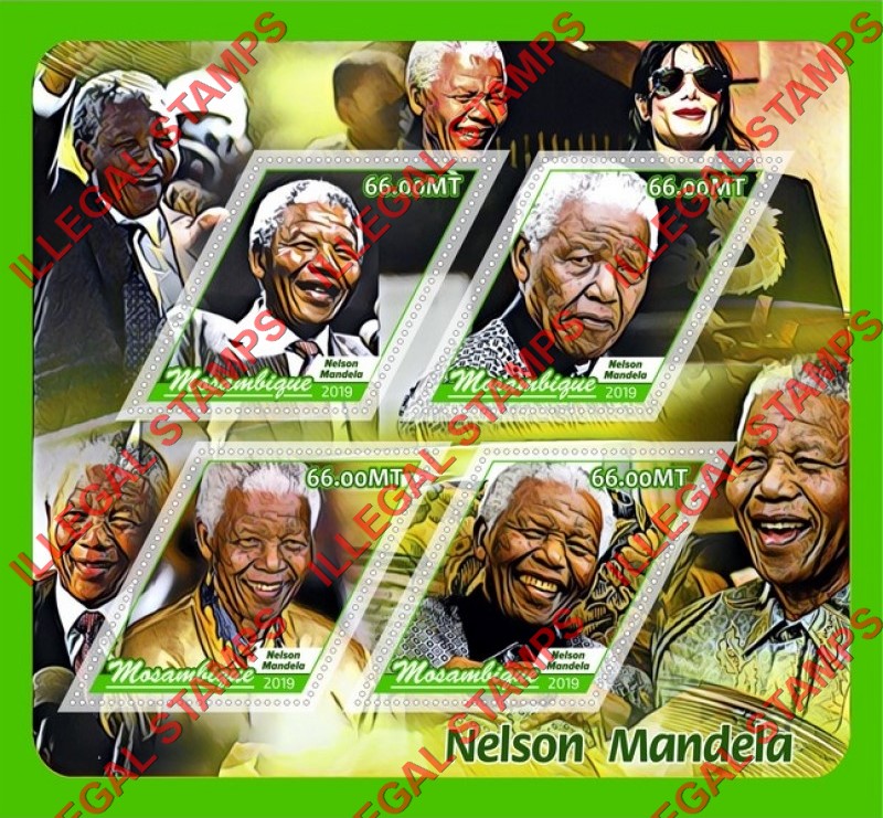 Mozambique 2019 Nelson Mandela Counterfeit Illegal Stamp Souvenir Sheet of 4 Mozambique 2019 Nelson Mandela Counterfeit Illegal Stamp Souvenir Sheet of 4