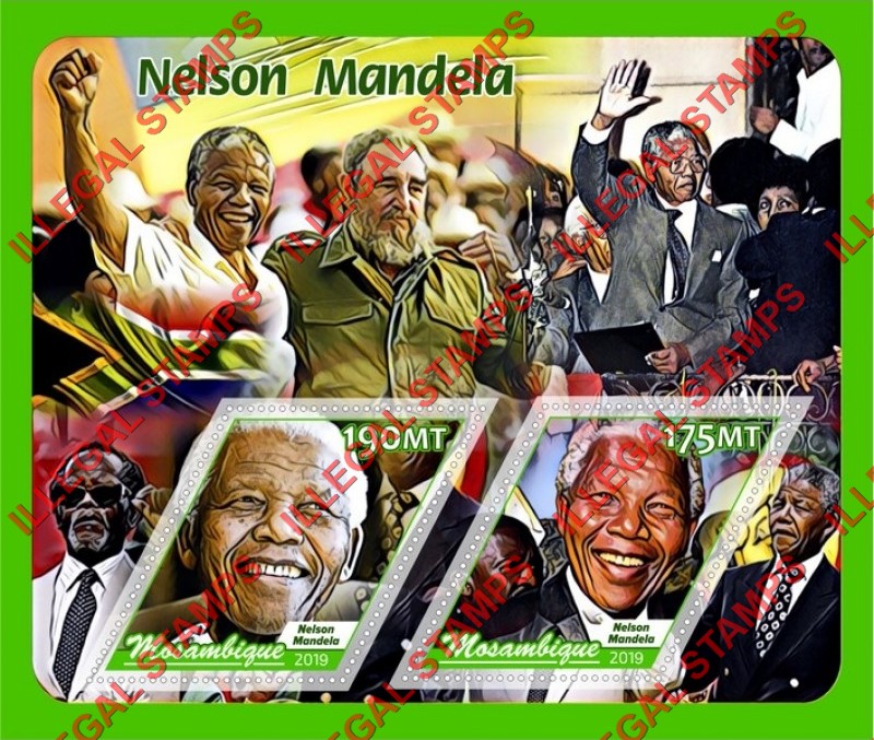 Mozambique 2019 Nelson Mandela Counterfeit Illegal Stamp Souvenir Sheet of 2 Mozambique 2019 Nelson Mandela Counterfeit Illegal Stamp Souvenir Sheet of 2