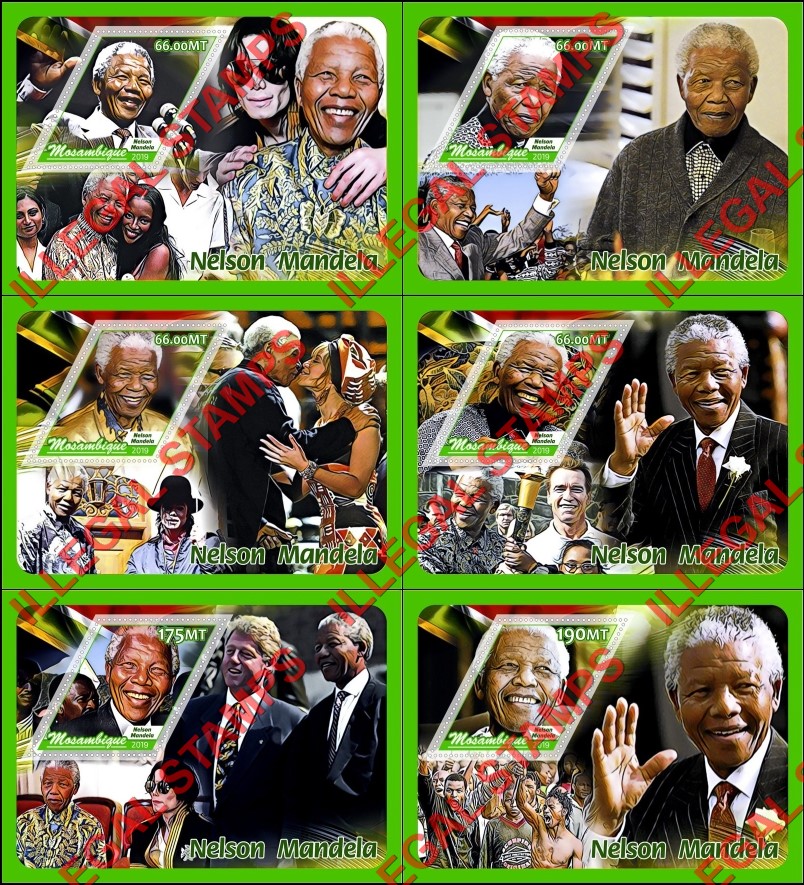 Mozambique 2019 Nelson Mandela Counterfeit Illegal Stamp Souvenir Sheets of 1 Mozambique 2019 Nelson Mandela Counterfeit Illegal Stamp Souvenir Sheets of 1