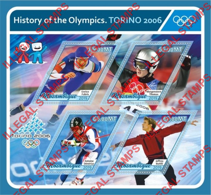 Mozambique 2019 Olympic Games in Torino in 2006 Counterfeit Illegal Stamp Souvenir Sheet of 4 Mozambique 2019 Olympic Games in Torino in 2006 Counterfeit Illegal Stamp Souvenir Sheet of 4