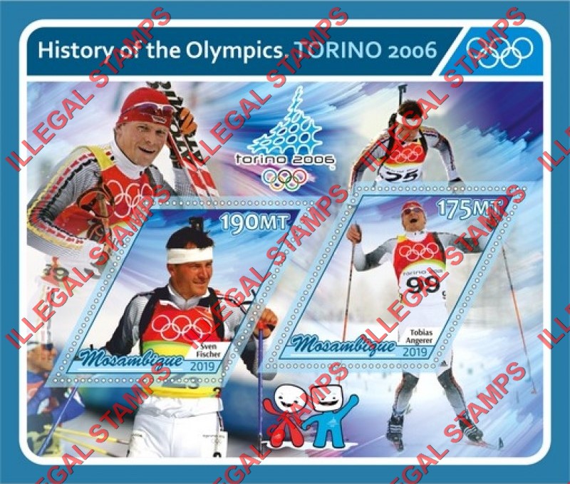 Mozambique 2019 Olympic Games in Torino in 2006 Counterfeit Illegal Stamp Souvenir Sheet of 2 Mozambique 2019 Olympic Games in Torino in 2006 Counterfeit Illegal Stamp Souvenir Sheet of 2