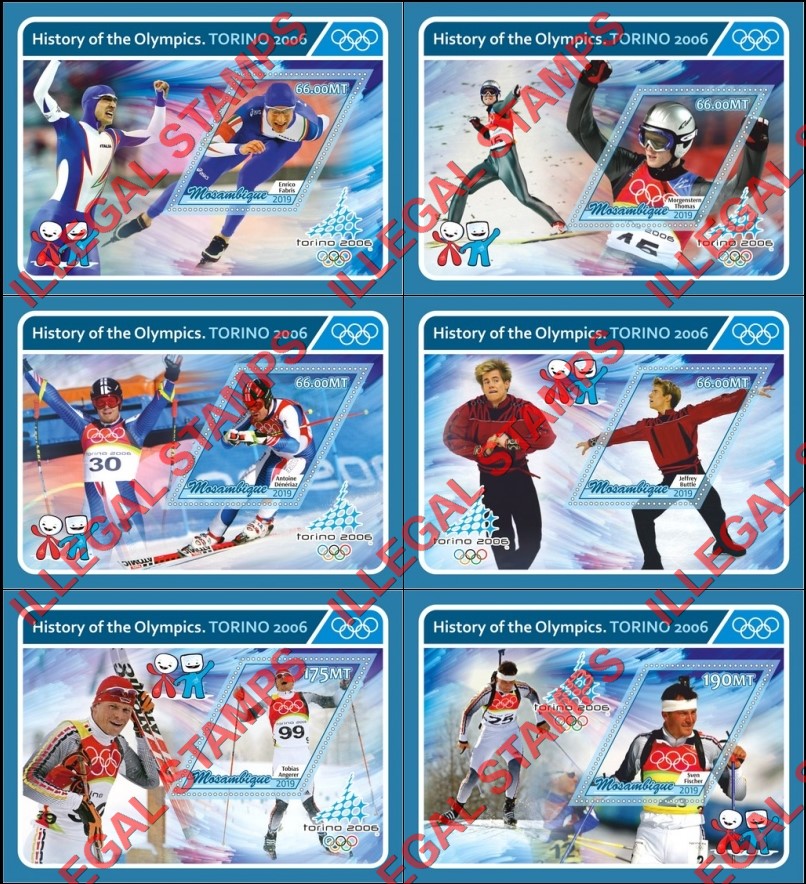 Mozambique 2019 Olympic Games in Torino in 2006 Counterfeit Illegal Stamp Souvenir Sheets of 1 Mozambique 2019 Olympic Games in Torino in 2006 Counterfeit Illegal Stamp Souvenir Sheets of 1