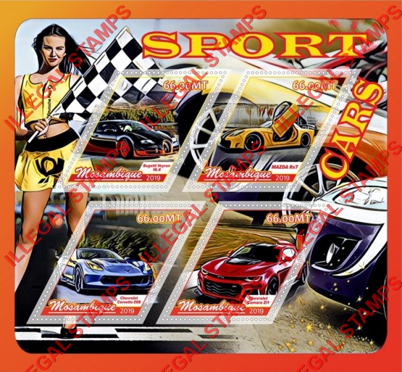 Mozambique 2019 Sport Cars Counterfeit Illegal Stamp Souvenir Sheet of 4 Mozambique 2019 Sport Cars Counterfeit Illegal Stamp Souvenir Sheet of 4