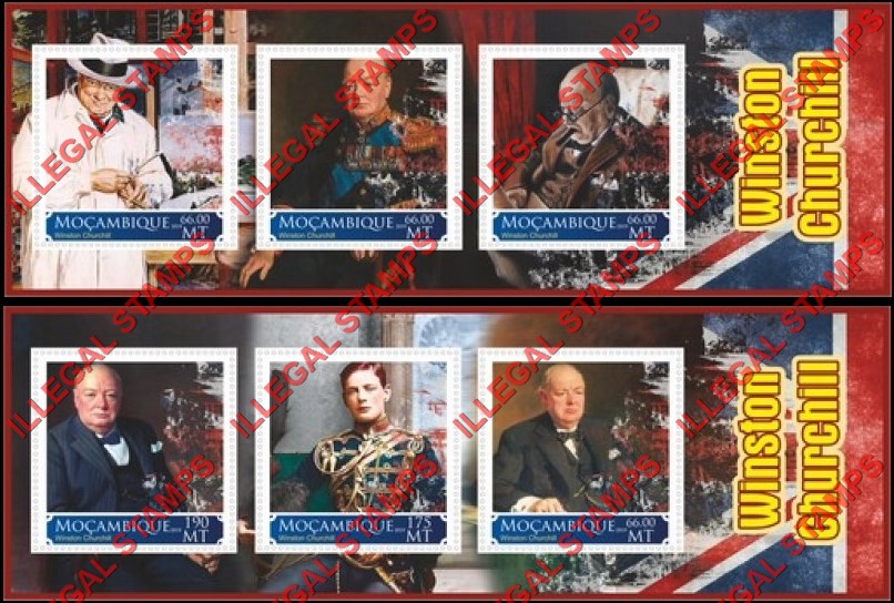 Mozambique 2019 Winston Churchill (different) Counterfeit Illegal Stamp Souvenir Sheets of 3 Mozambique 2019 Winston Churchill (different) Counterfeit Illegal Stamp Souvenir Sheets of 3