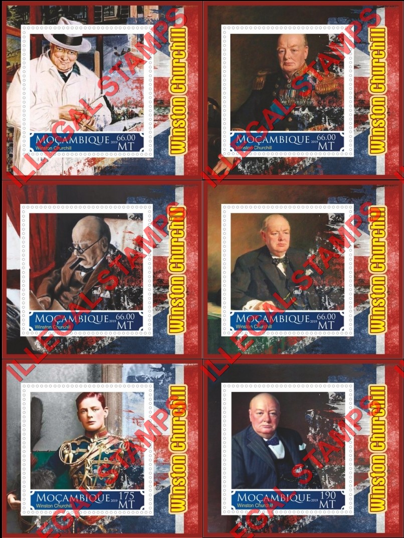 Mozambique 2019 Winston Churchill (different) Counterfeit Illegal Stamp Souvenir Sheets of 1 Mozambique 2019 Winston Churchill (different) Counterfeit Illegal Stamp Souvenir Sheets of 1