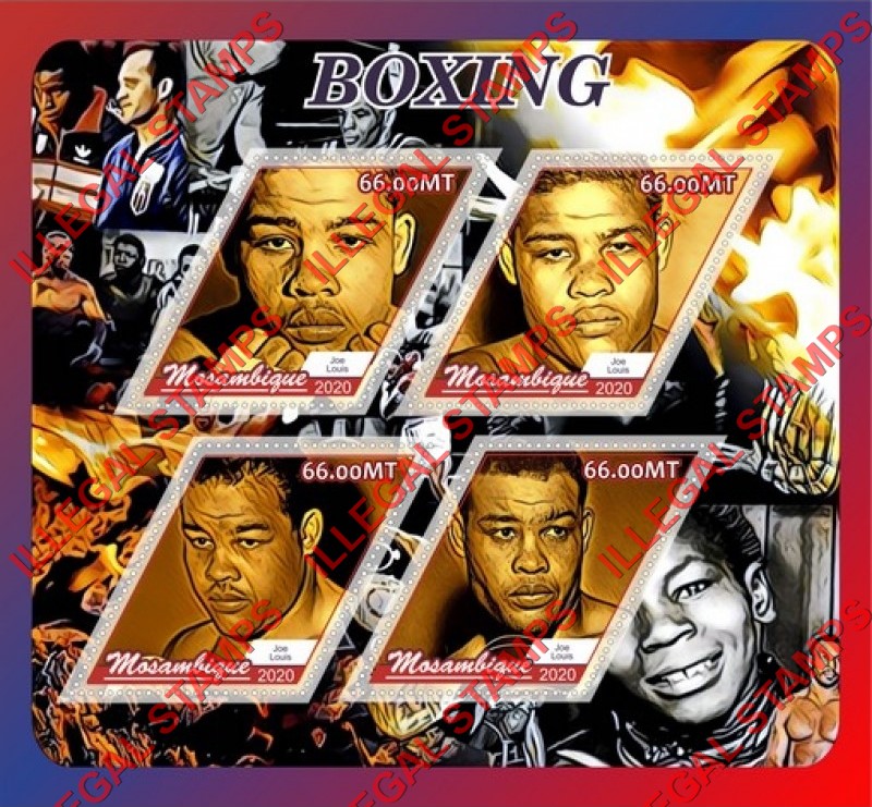 Mozambique 2020 Boxing Joe Louis Counterfeit Illegal Stamp Souvenir Sheet of 4 Mozambique 2020 Boxing Joe Louis Counterfeit Illegal Stamp Souvenir Sheet of 4