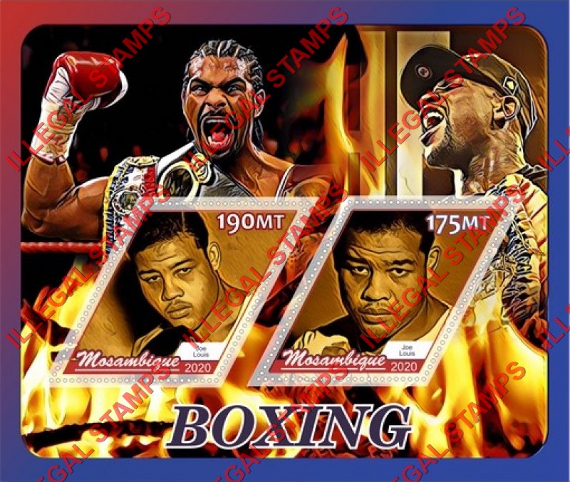 Mozambique 2020 Boxing Joe Louis Counterfeit Illegal Stamp Souvenir Sheet of 2 Mozambique 2020 Boxing Joe Louis Counterfeit Illegal Stamp Souvenir Sheet of 2