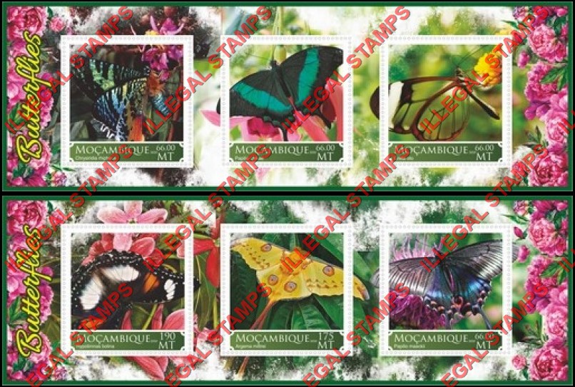 Mozambique 2020 Butterflies (different) Counterfeit Illegal Stamp Souvenir Sheets of 3 Mozambique 2020 Butterflies (different) Counterfeit Illegal Stamp Souvenir Sheets of 3