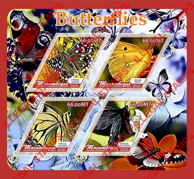Mozambique 2020 Butterflies Counterfeit Illegal Stamp Souvenir Sheet of 4 Mozambique 2020 Butterflies Counterfeit Illegal Stamp Souvenir Sheet of 4