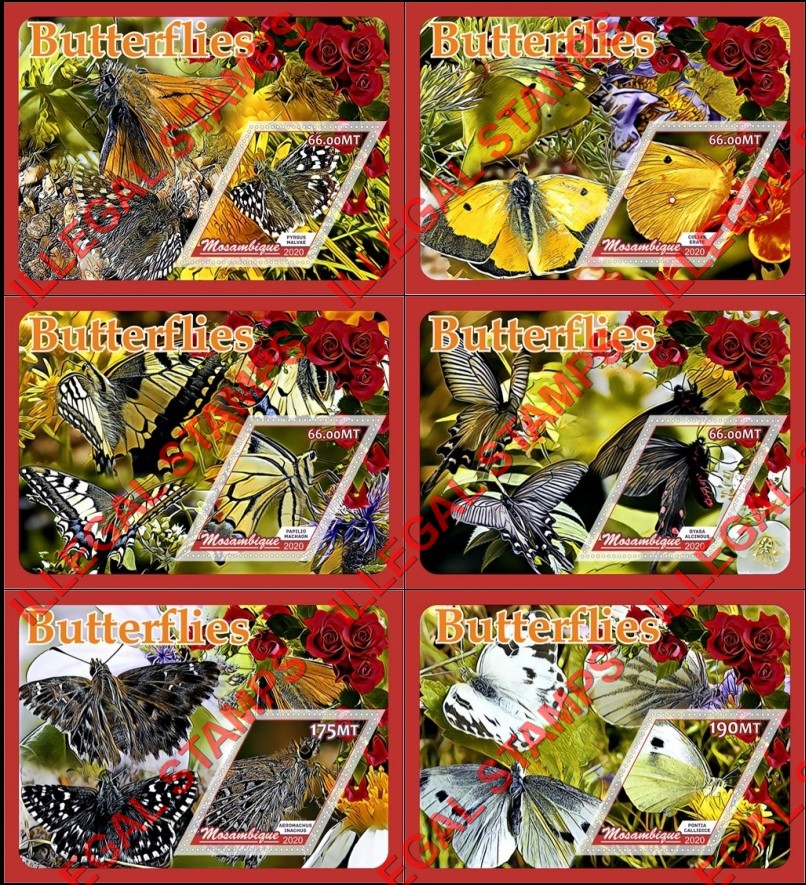 Mozambique 2020 Butterflies Counterfeit Illegal Stamp Souvenir Sheets of 1 Mozambique 2020 Butterflies Counterfeit Illegal Stamp Souvenir Sheets of 1
