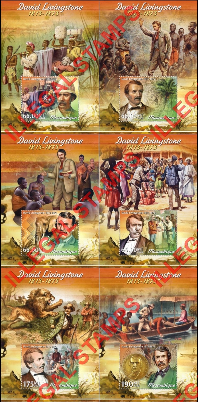 Mozambique 2020 David Livingstone Counterfeit Illegal Stamp Souvenir Sheets of 1 Mozambique 2020 David Livingstone Counterfeit Illegal Stamp Souvenir Sheets of 1