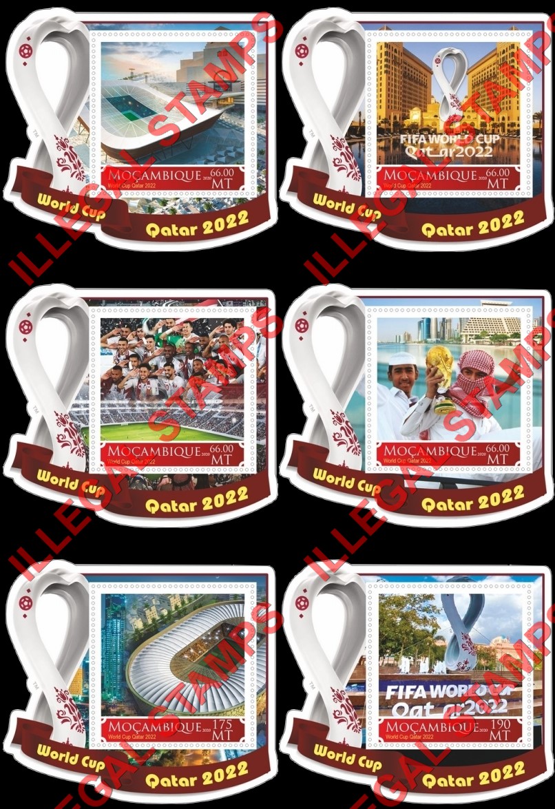 Mozambique 2020 FIFA World Cup Soccer in Qatar in 2022 Counterfeit Illegal Stamp Souvenir Sheets of 1 Mozambique 2020 FIFA World Cup Soccer in Qatar in 2022 Counterfeit Illegal Stamp Souvenir Sheets of 1