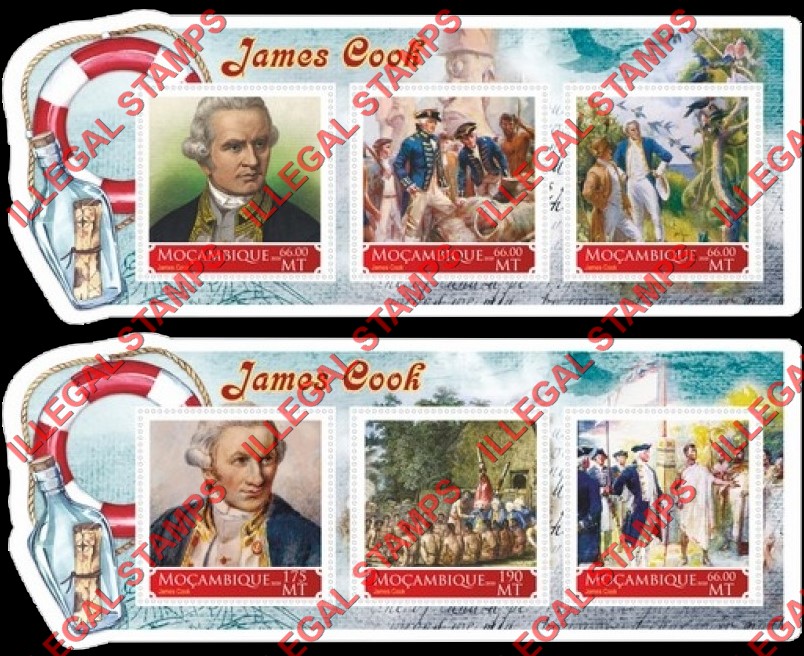 Mozambique 2020 James Cook (different a) Counterfeit Illegal Stamp Souvenir Sheets of 3 Mozambique 2020 James Cook (different a) Counterfeit Illegal Stamp Souvenir Sheets of 3