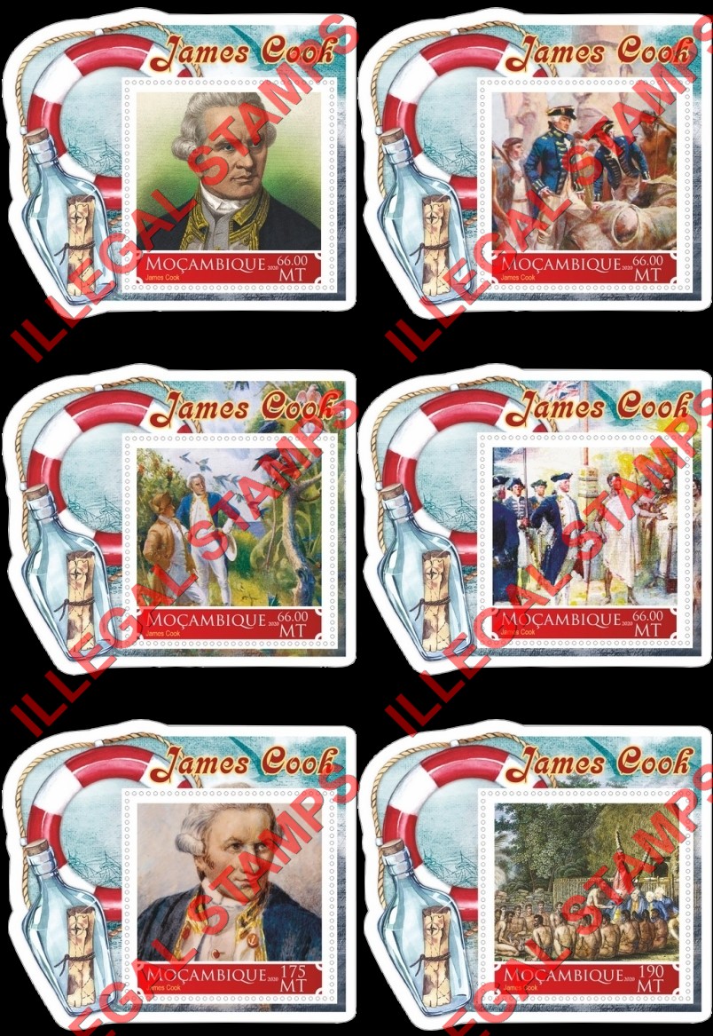 Mozambique 2020 James Cook (different a) Counterfeit Illegal Stamp Souvenir Sheets of 1 Mozambique 2020 James Cook (different a) Counterfeit Illegal Stamp Souvenir Sheets of 1