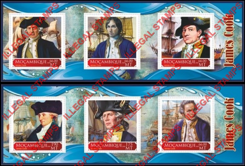 Mozambique 2020 James Cook (different) Counterfeit Illegal Stamp Souvenir Sheets of 3 Mozambique 2020 James Cook (different) Counterfeit Illegal Stamp Souvenir Sheets of 3