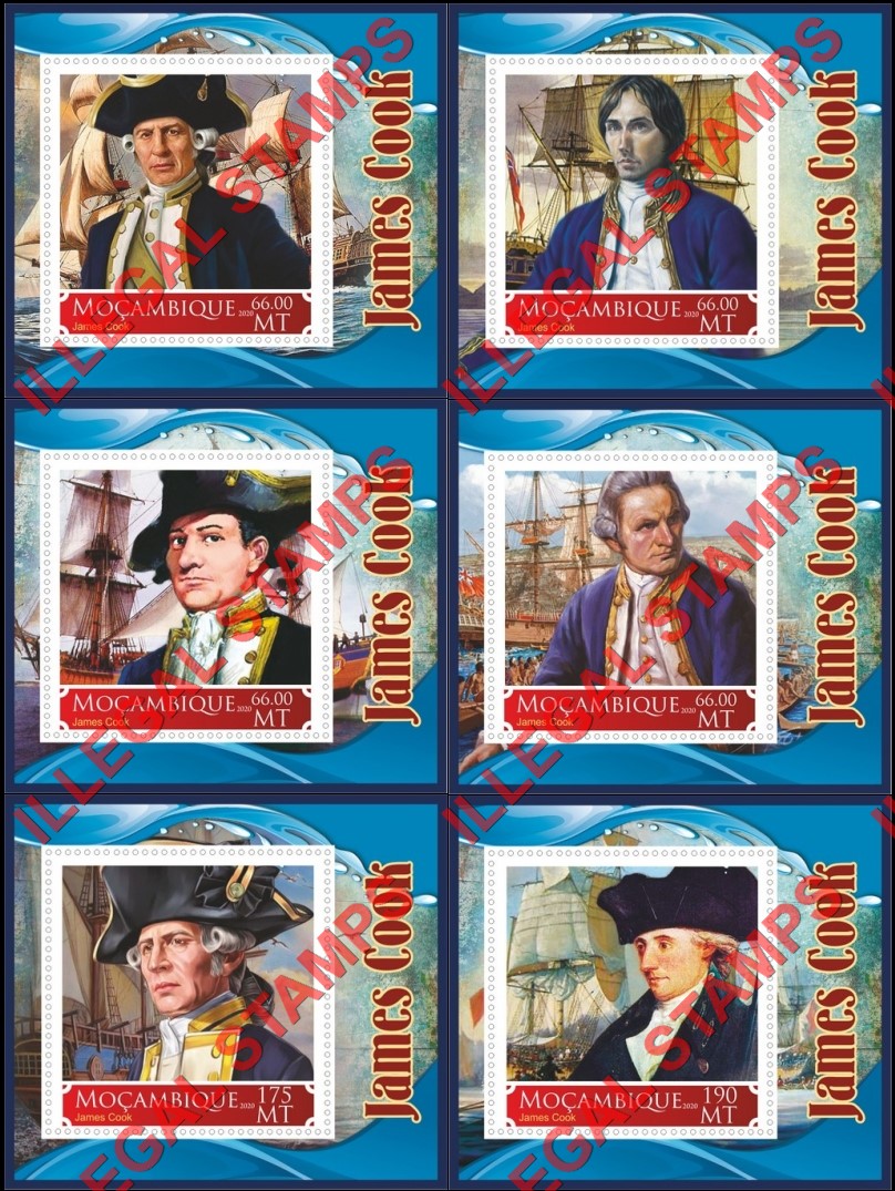 Mozambique 2020 James Cook (different) Counterfeit Illegal Stamp Souvenir Sheets of 1 Mozambique 2020 James Cook (different) Counterfeit Illegal Stamp Souvenir Sheets of 1