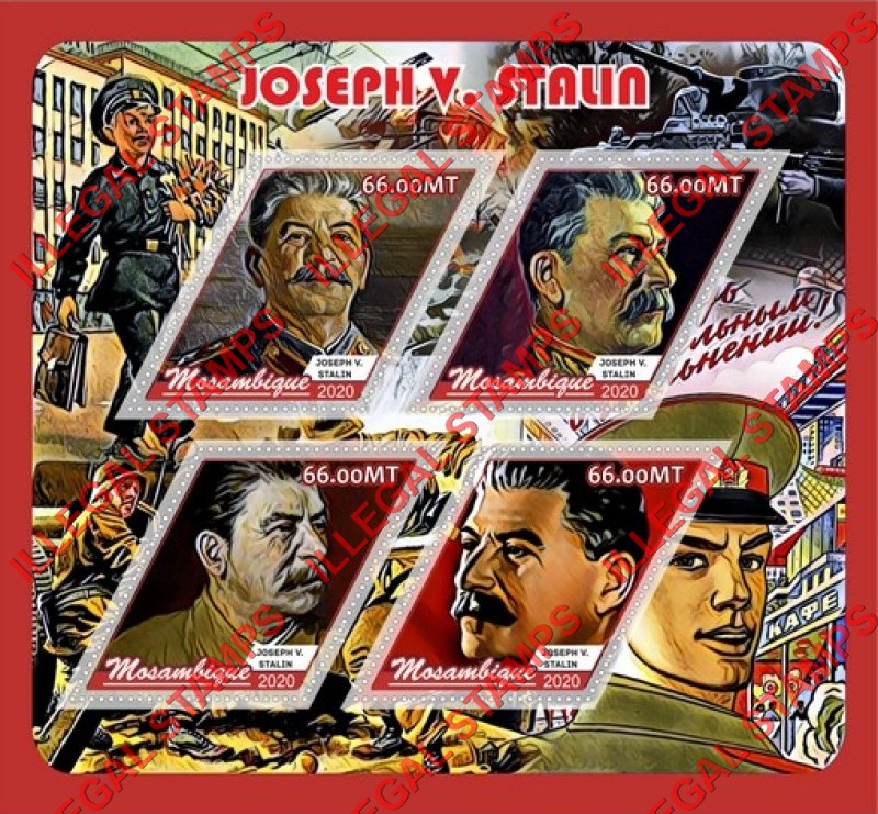 Mozambique 2020 Joseph Stalin (different a) Counterfeit Illegal Stamp Souvenir Sheet of 4 Mozambique 2020 Joseph Stalin (different a) Counterfeit Illegal Stamp Souvenir Sheet of 4