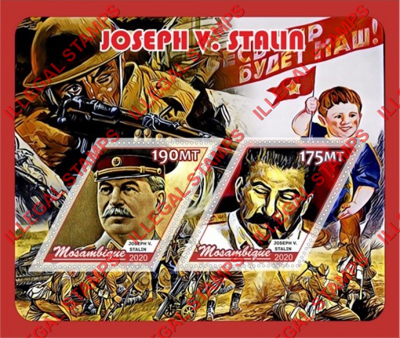 Mozambique 2020 Joseph Stalin (different a) Counterfeit Illegal Stamp Souvenir Sheet of 2 Mozambique 2020 Joseph Stalin (different a) Counterfeit Illegal Stamp Souvenir Sheet of 2
