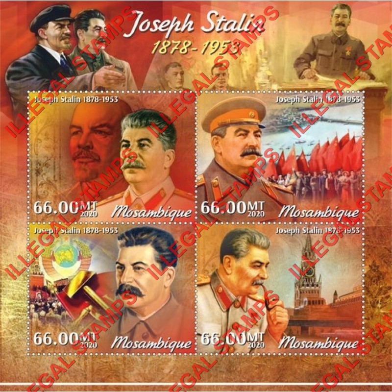 Mozambique 2020 Joseph Stalin (different b) Counterfeit Illegal Stamp Souvenir Sheet of 4 Mozambique 2020 Joseph Stalin (different b) Counterfeit Illegal Stamp Souvenir Sheet of 4