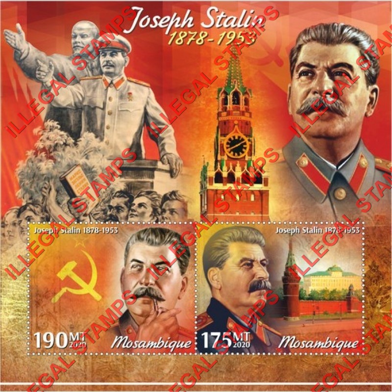 Mozambique 2020 Joseph Stalin (different b) Counterfeit Illegal Stamp Souvenir Sheet of 2 Mozambique 2020 Joseph Stalin (different b) Counterfeit Illegal Stamp Souvenir Sheet of 2