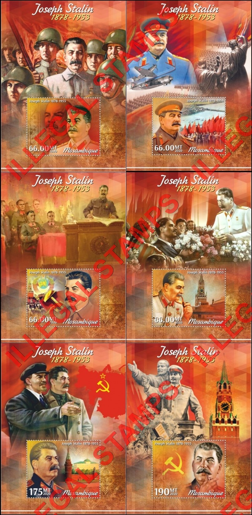 Mozambique 2020 Joseph Stalin (different b) Counterfeit Illegal Stamp Souvenir Sheets of 1 Mozambique 2020 Joseph Stalin (different b) Counterfeit Illegal Stamp Souvenir Sheets of 1