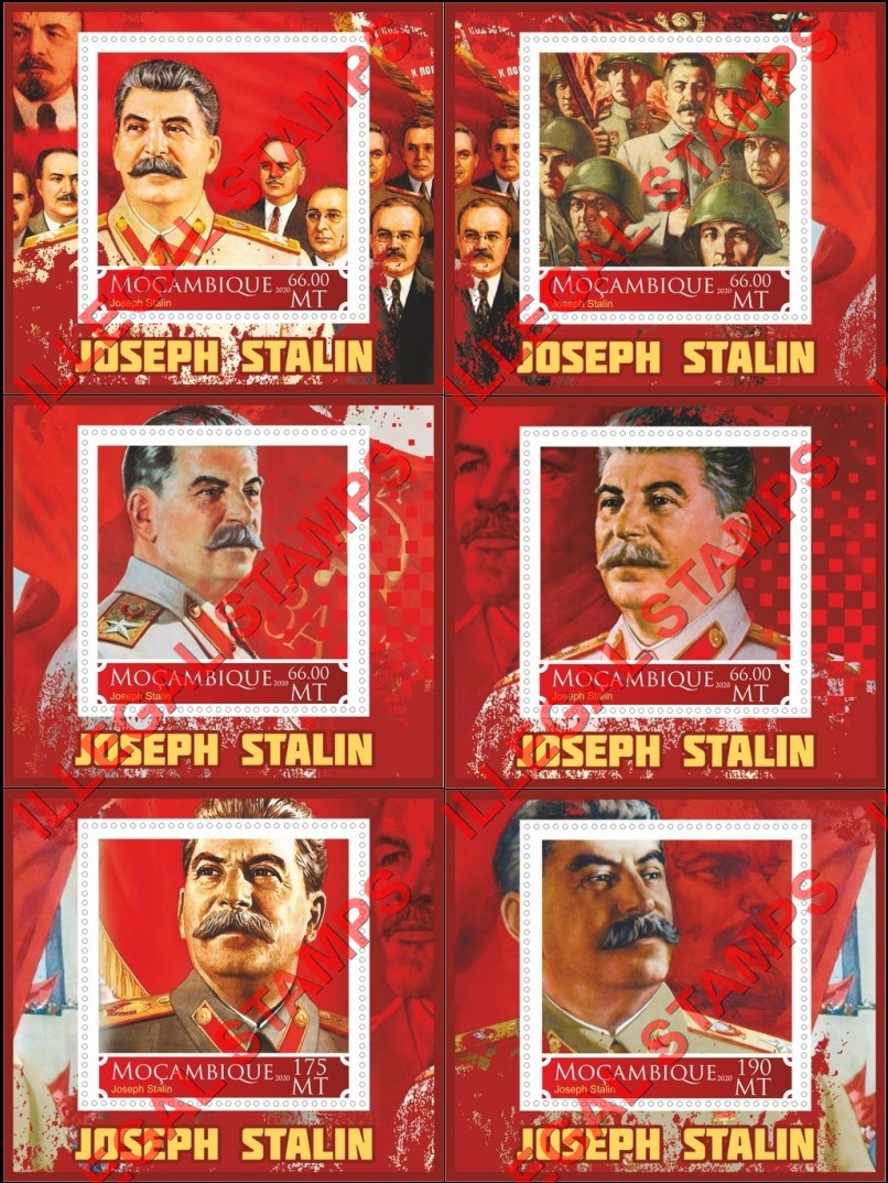 Mozambique 2020 Joseph Stalin (different c) Counterfeit Illegal Stamp Souvenir Sheets of 1 Mozambique 2020 Joseph Stalin (different c) Counterfeit Illegal Stamp Souvenir Sheets of 1