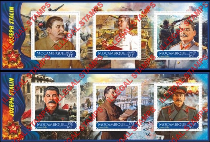 Mozambique 2020 Joseph Stalin (different) Counterfeit Illegal Stamp Souvenir Sheets of 3 Mozambique 2020 Joseph Stalin (different) Counterfeit Illegal Stamp Souvenir Sheets of 3