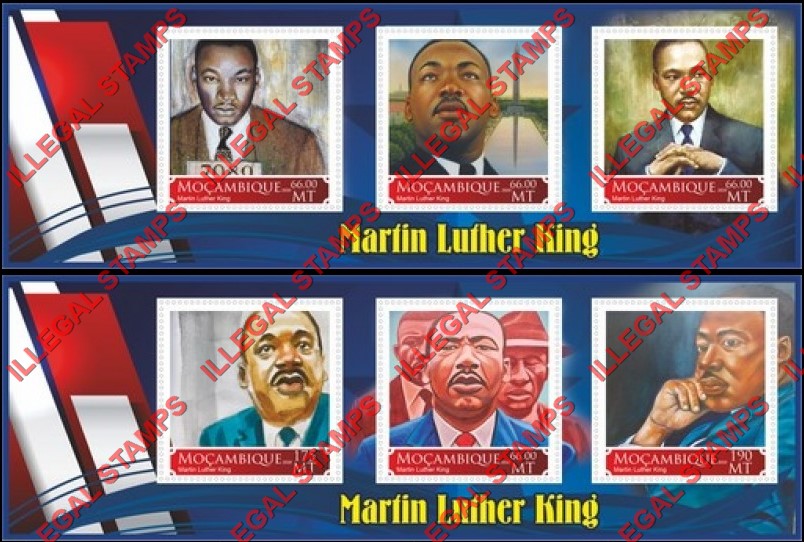 Mozambique 2020 Martin Luther King Counterfeit Illegal Stamp Souvenir Sheets of 3 Mozambique 2020 Martin Luther King Counterfeit Illegal Stamp Souvenir Sheets of 3