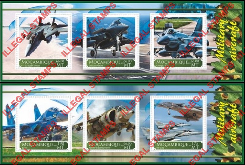 Mozambique 2020 Military Aircraft Counterfeit Illegal Stamp Souvenir Sheets of 3 Mozambique 2020 Military Aircraft Counterfeit Illegal Stamp Souvenir Sheets of 3