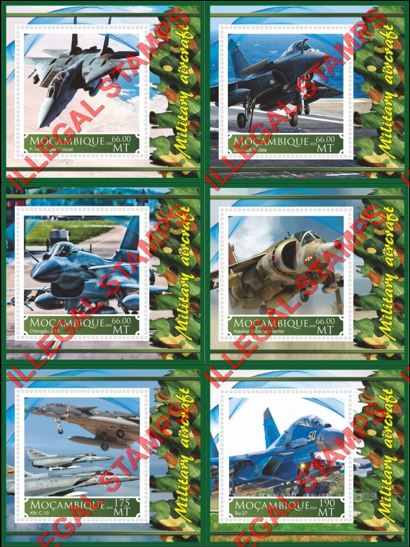 Mozambique 2020 Military Aircraft Counterfeit Illegal Stamp Souvenir Sheets of 1 Mozambique 2020 Military Aircraft Counterfeit Illegal Stamp Souvenir Sheets of 1
