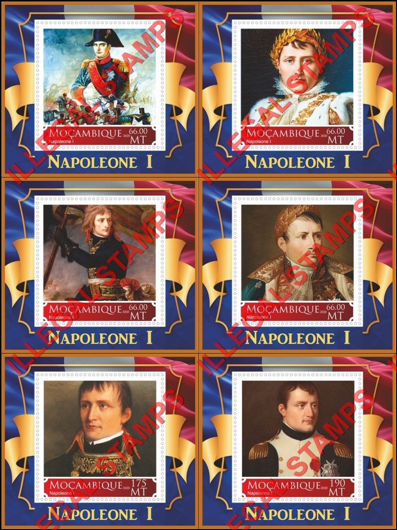 Mozambique 2020 Napoleon Bonaparte (different a) Counterfeit Illegal Stamp Souvenir Sheets of 1 Mozambique 2020 Napoleon Bonaparte (different a) Counterfeit Illegal Stamp Souvenir Sheets of 1