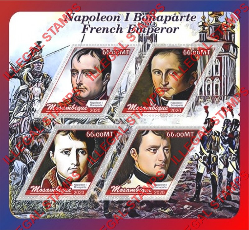 Mozambique 2020 Napoleon Bonaparte (different) Counterfeit Illegal Stamp Souvenir Sheet of 4 Mozambique 2020 Napoleon Bonaparte (different) Counterfeit Illegal Stamp Souvenir Sheet of 4