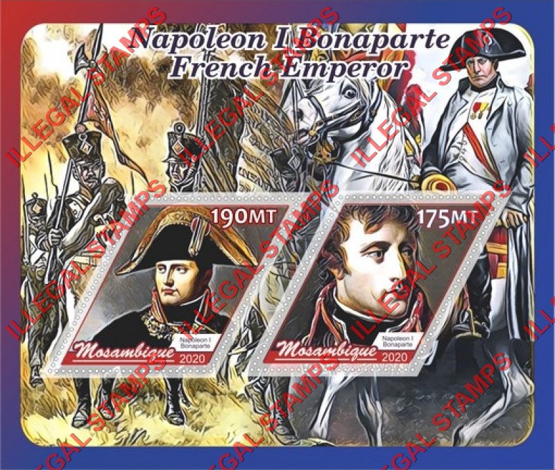 Mozambique 2020 Napoleon Bonaparte (different) Counterfeit Illegal Stamp Souvenir Sheet of 2 Mozambique 2020 Napoleon Bonaparte (different) Counterfeit Illegal Stamp Souvenir Sheet of 2