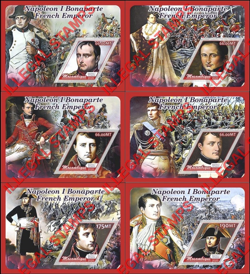Mozambique 2020 Napoleon Bonaparte (different) Counterfeit Illegal Stamp Souvenir Sheets of 1 Mozambique 2020 Napoleon Bonaparte (different) Counterfeit Illegal Stamp Souvenir Sheets of 1
