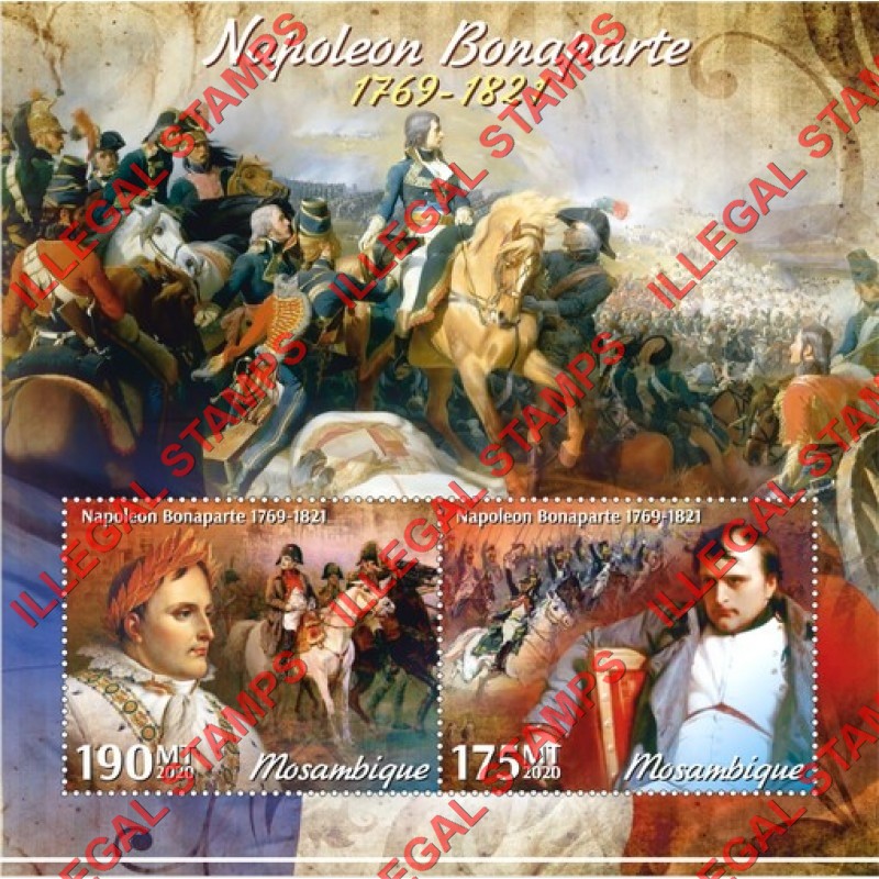 Mozambique 2020 Napoleon Bonaparte Counterfeit Illegal Stamp Souvenir Sheet of 2 Mozambique 2020 Napoleon Bonaparte Counterfeit Illegal Stamp Souvenir Sheet of 2