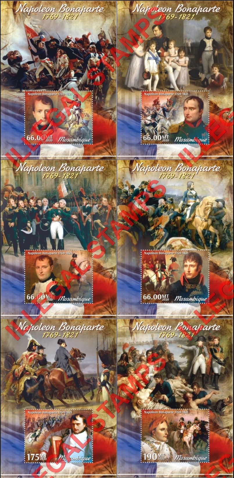 Mozambique 2020 Napoleon Bonaparte Counterfeit Illegal Stamp Souvenir Sheets of 1 Mozambique 2020 Napoleon Bonaparte Counterfeit Illegal Stamp Souvenir Sheets of 1