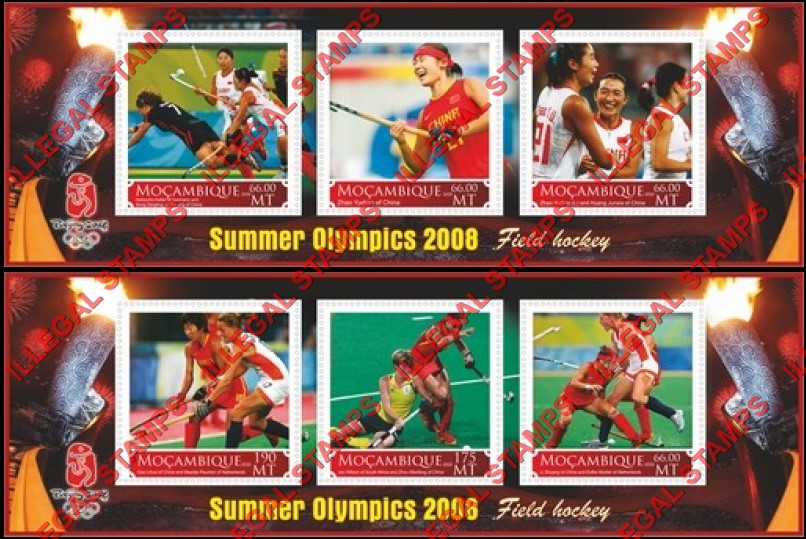 Mozambique 2020 Olympic Games in Beijing in 2008 Field Hockey Counterfeit Illegal Stamp Souvenir Sheets of 3 Mozambique 2020 Olympic Games in Beijing in 2008 Field Hockey Counterfeit Illegal Stamp Souvenir Sheets of 3