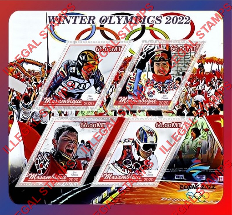 Mozambique 2020 Olympic Games in Beijing in 2022 Ski Cross Counterfeit Illegal Stamp Souvenir Sheet of 4 Mozambique 2020 Olympic Games in Beijing in 2022 Ski Cross Counterfeit Illegal Stamp Souvenir Sheet of 4