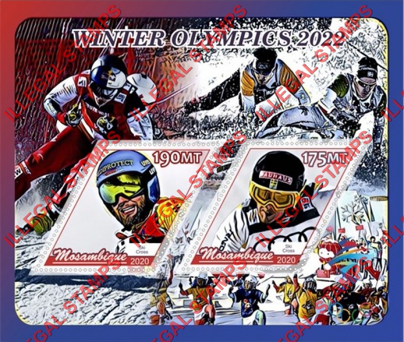 Mozambique 2020 Olympic Games in Beijing in 2022 Ski Cross Counterfeit Illegal Stamp Souvenir Sheet of 2 Mozambique 2020 Olympic Games in Beijing in 2022 Ski Cross Counterfeit Illegal Stamp Souvenir Sheet of 2
