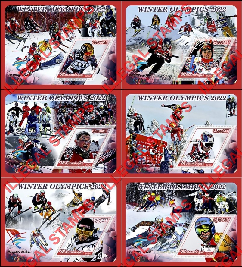 Mozambique 2020 Olympic Games in Beijing in 2022 Ski Cross Counterfeit Illegal Stamp Souvenir Sheets of 1 Mozambique 2020 Olympic Games in Beijing in 2022 Ski Cross Counterfeit Illegal Stamp Souvenir Sheets of 1